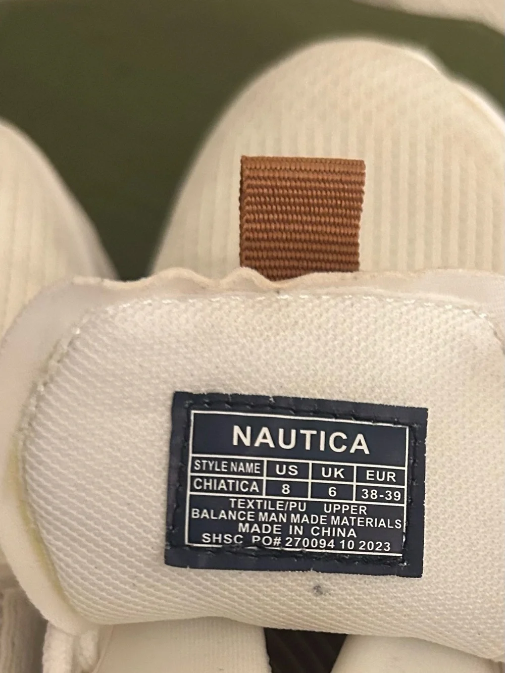 Nautica White Knit Sneakers with Brown Pull-Tab